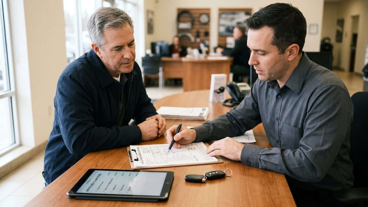 Figure 2: Vehicle service advisor and customer reviewing repair order estimate and authorized warranty claim line items