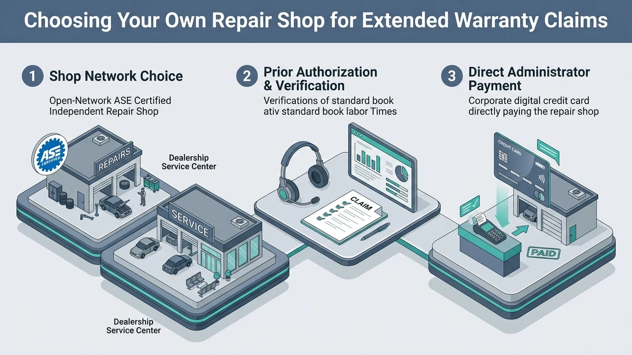 Can You Choose Your Own Repair Shop for Warranty Repairs? 1 3D infographic showing how to choose your own repair shop for extended warranty repairs